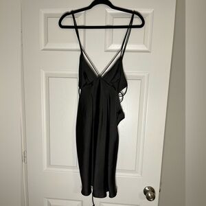 Zara black satin deep v neck mini dress